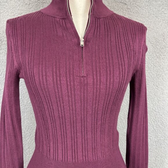 Hooked up by Iot Women's Juniors' Quarter-Zip Mock-Neck Sweater Burgundy XS NWTs - Picture 2 of 8